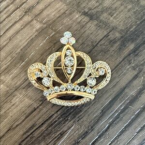Gold Crown Rhinestone Brooch - Sparkling Pin